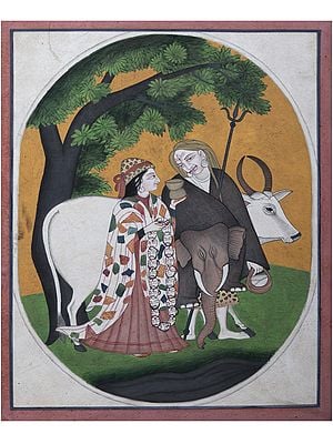 Gajantaka Shiva and Gauri | Watercolor Painting