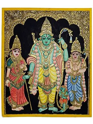 Hindu Ramayana Deity Rama Lakshman and Sita | Mysore Painting by Anjali Ram