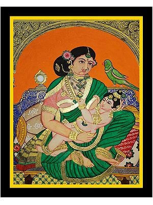Bal Krishna with Yasodha Mata | Mysore Painting by Anjali Ram