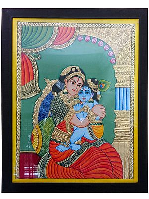 Maiya Yashoda with Bal Krishna | Mysore Painting by Anjali Ram