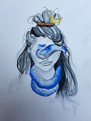 Blue Snake Blindfolded Lord Shiva | Water Color Transparent | Painting by Harshita Deogade