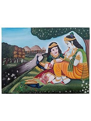 Radha Krishna Seated Together Under the Tree | Acrylic Painting on Canvas | Bhavya Murarka