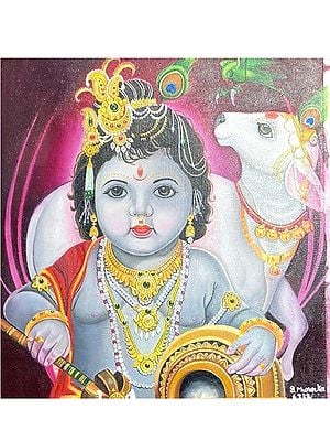 Makhan Chor Krishna Oil Painting on Canvas | Bhavya Murarka