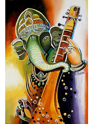 Musical Ganesha Acrylic Painting on Canvas | Bhavya Murarka