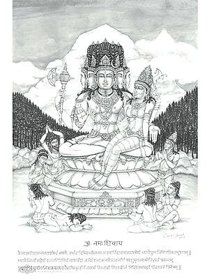 Lord Panchamukhi Shiva | Pen, Ink and Pencil on Paper | Drdha Vrata Gorrick