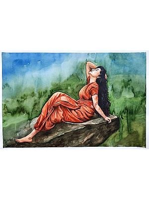 Lady Lying on Rock | Painting by Noharika Deogade