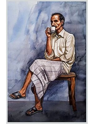 Old Man Drinking Tea | Painting by Noharika Deogade