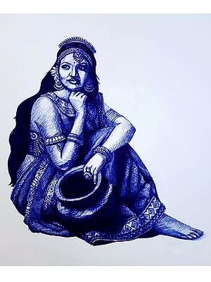 A Beautiful Lady Holding a Matka | Noharika Deogade | Pen Art