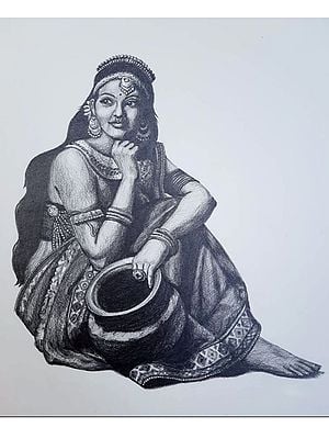 A Beautiful Indian Lady Holding a Matka | Pencil Sketch by Noharika Deogade