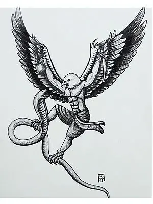 Fight Between Garuda and Naga | Painting by Noharika Deogade