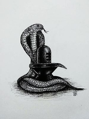 Shivalinga with Snake | Painting by Noharika Deogade