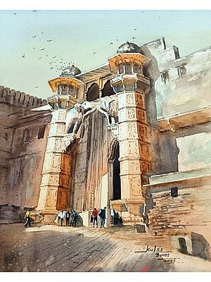Hathi Pole Bundi | Watercolor Painting by Kulwinder Singh
