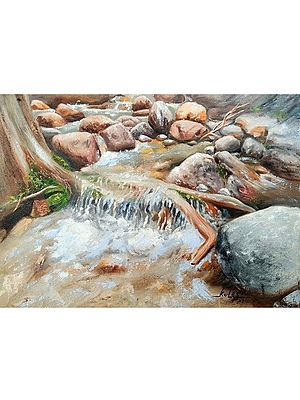 Autumn Waterfall | Oil Painting on Canvas | Kulwinder Singh
