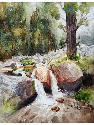 Waterfall Portrait | Watercolor Painting | Kulwinder Singh
