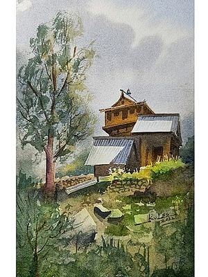 Mountain Side House | Water Color Painting | Kulwinder Singh