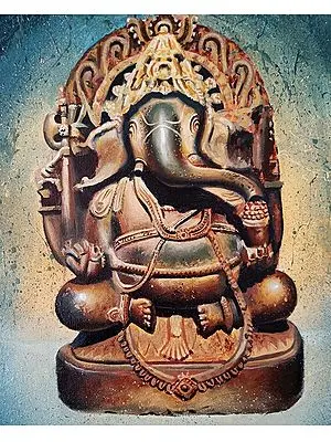 Lord Ganpati Sculpture Painting | Acrylic Painting on Canvas | With Frame | Kulwinder Singh