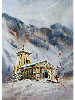 Kedarnath Temple Evening View With Snow | Water Color Painting | Kulwinder Singh