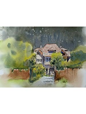 A House Near Dal Lake | Watercolor Painting by Kulwinder Singh