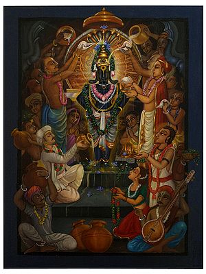 Lord Vitthal Maha Abhishek | Acrylic On Canvas | Painting by Giri Ratna Singh