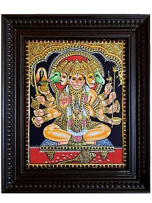 Panchamukhi Hanuman Tanjore Painting with Frame | Tanjore Artwork by Prabhu