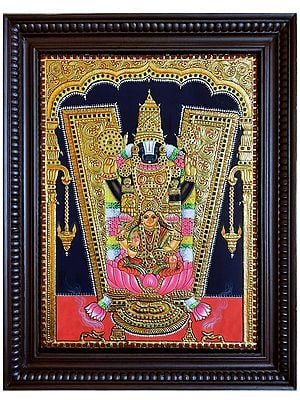 Lord Venkateswara (Tirupati Balaji) with Goddess Lakshmi | Prabhu Tanjore Painting | With Frame