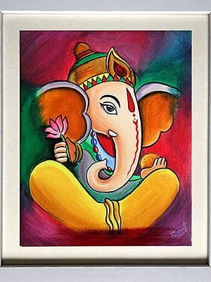 Large Ears Ganesha with Lotus | Acrylic on Canvas | Roshni Jashnani