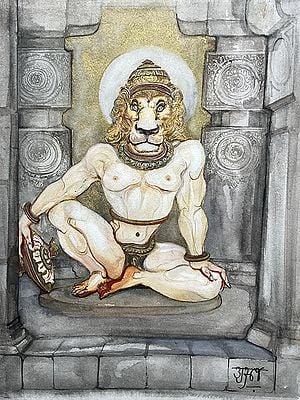 Vakataka Dynasty Lord Narasimha Sculpture Painting | Water Color Painting | Anuj Shastrakar