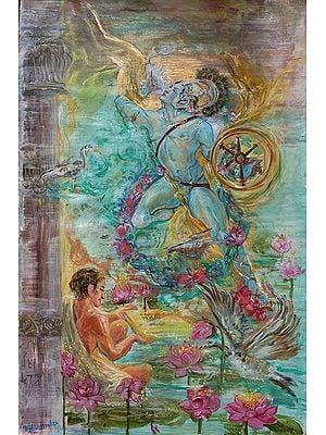 Lord Krishna with His Devotee | Acrylic Color Paiting on Oil Sheet | Anuj Shastrakar