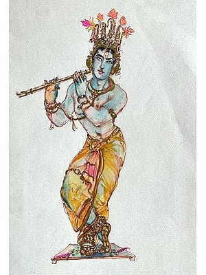 Lord Krishna Playing Flute | Watercolor Painting by Anuj Shastrakar