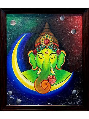 Portrayal Ganesha on Moon | Acrylic on Canvas | Roshni Jashnani