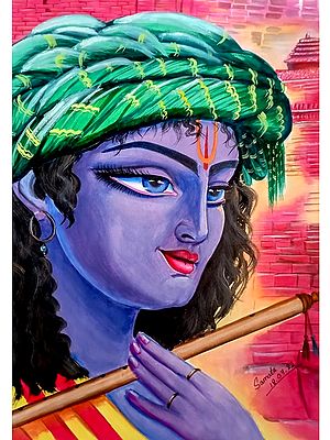 Ritwika's Young Krishna का सार सुंदर चेहरा धार्मिक चित्रकारी सिंथेटिक काले  फ्रेम के साथ डिजिटल दीवार कला घर और कार्यालय की सजावट के लिए, साइज़ 9.5 x  13.5, 1 ...