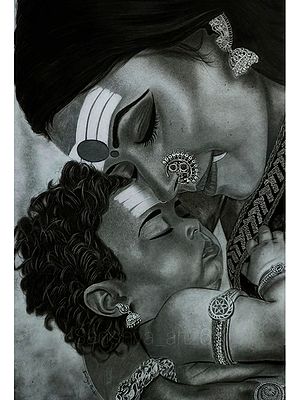 Kartikay With Maa Parvati (Mother's Love) | Charcoal On Bristol Paper | Sandhya Pandit