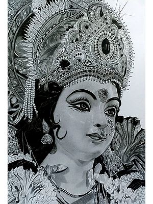 Maa Durga | Graphite and Charcoal On Bristol Paper | Sandhya Pandit