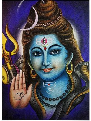 Blessing Shiva | Oil Pastel Color | Painting by Sanju Basu