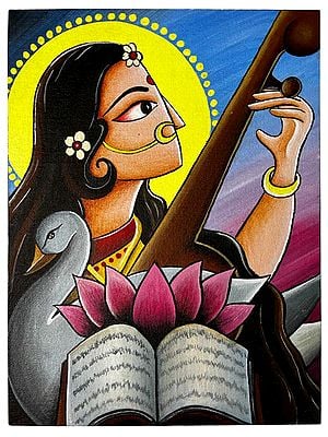 Goddess Saraswati | Acrylic Paint | Painting by Sanju Basu