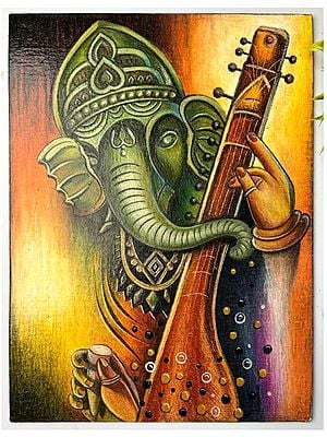 Lord Ganesha Playing Sitar | Pencil color | Painting by Sanju Basu