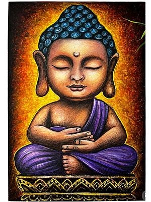 Little Buddha | Oil Pastel Color | Painting by Sanju Basu