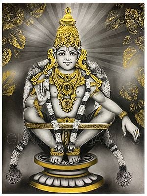 Lord Ayyappan Giving Blessing | Gold and Charcoal Painting | Gunjan Daga