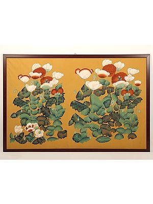 31" Framed Chinese Flower Painting | Wall Decor