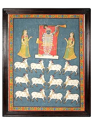 54" Framed Gopashtami - Festival of Cows Pichhwai | Vintage Painting