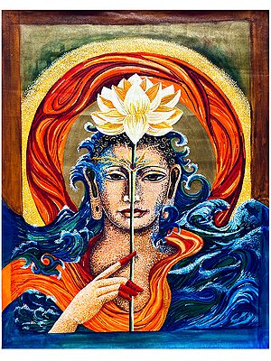 Hearts Tsunami (Buddha) | Acryllic Color On Canvas Pointillism Style Painting | Sangeeta