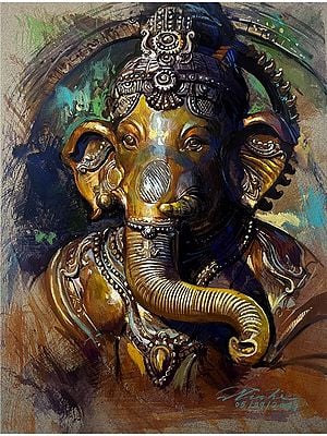 Lord Ganesha Artwork by Nishikant Palande | Gouache on Paper