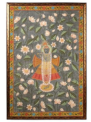 75" Large Shrinathji Pichhwai Painting (Vintage) with Wooden Frame