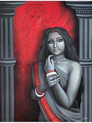 Durga and Her Bhakta | Acrylic Painting On Canvas | Mahadev Swarnakar