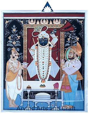 Lord Shrinathji with Devotees Pichwai Painting on Cotton Sheet | Arvind Kumar Sharma