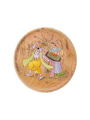Radha and Krishna Dancing Pichwai Painting on Mango Wooden Plate | Arvind Kumar Sharma