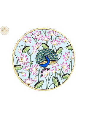 Peacock with Lotus Background Painting on MDF Wall Plate | Arvind Kumar Sharma