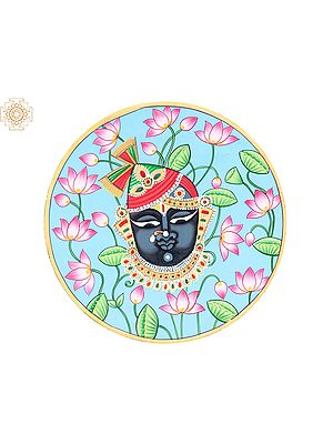 Lord Shrinathji with Lotus Background Pichwai Painting on MDF Wall Plate | Arvind Kumar Sharma