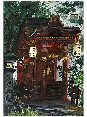 Roadside Japanese Shrine | Watercolor Painting | Ayushi