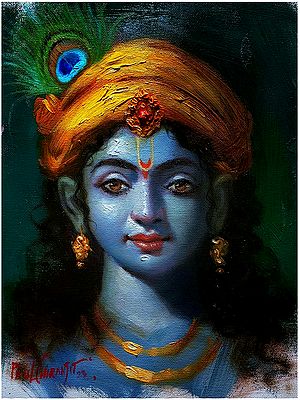 Lord Krishna Oil Painting on Canvas | Artwork by Paul Chiranjit